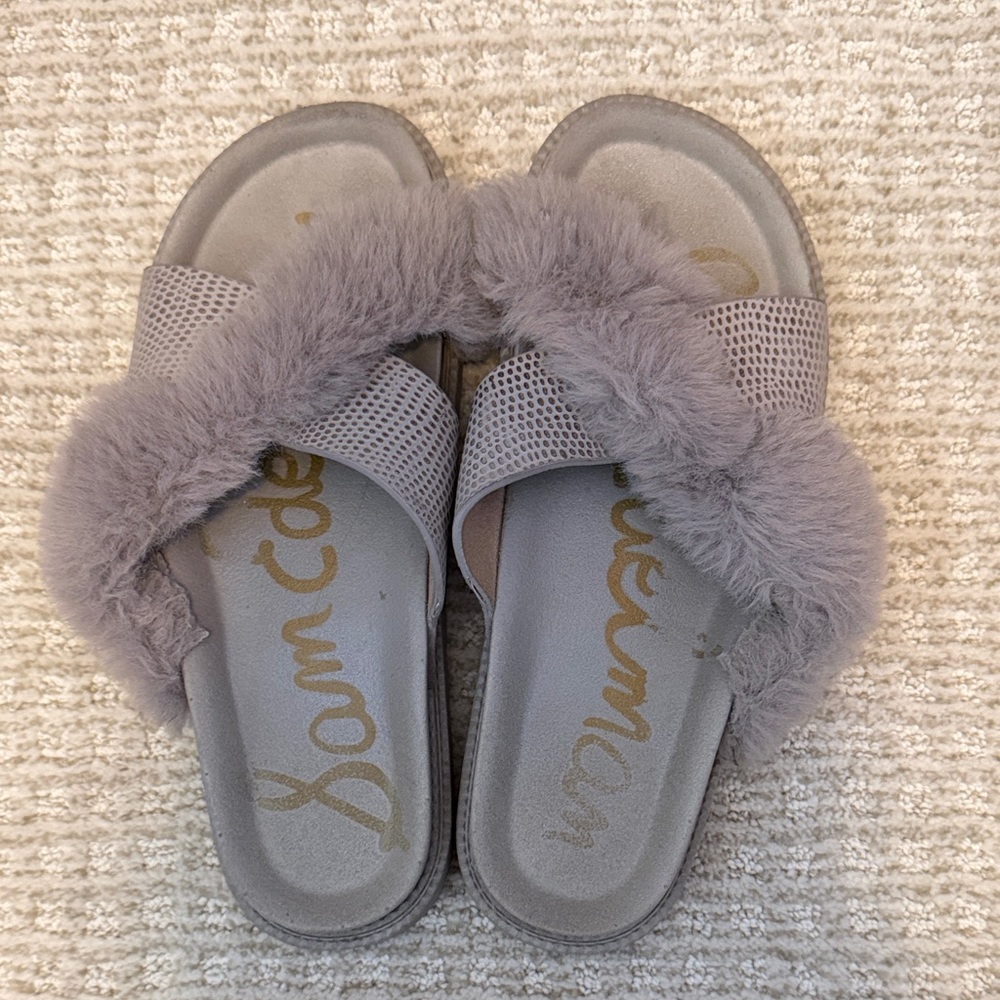 Sam Edelman Fuzzy Gray Slides